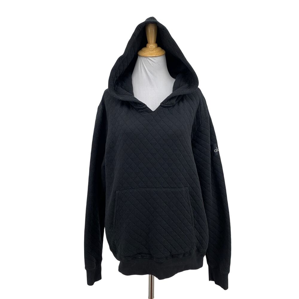 Alo Yoga Hoodie Womens L Large Black Stadium Diagonal Quilted Pocket *READ
